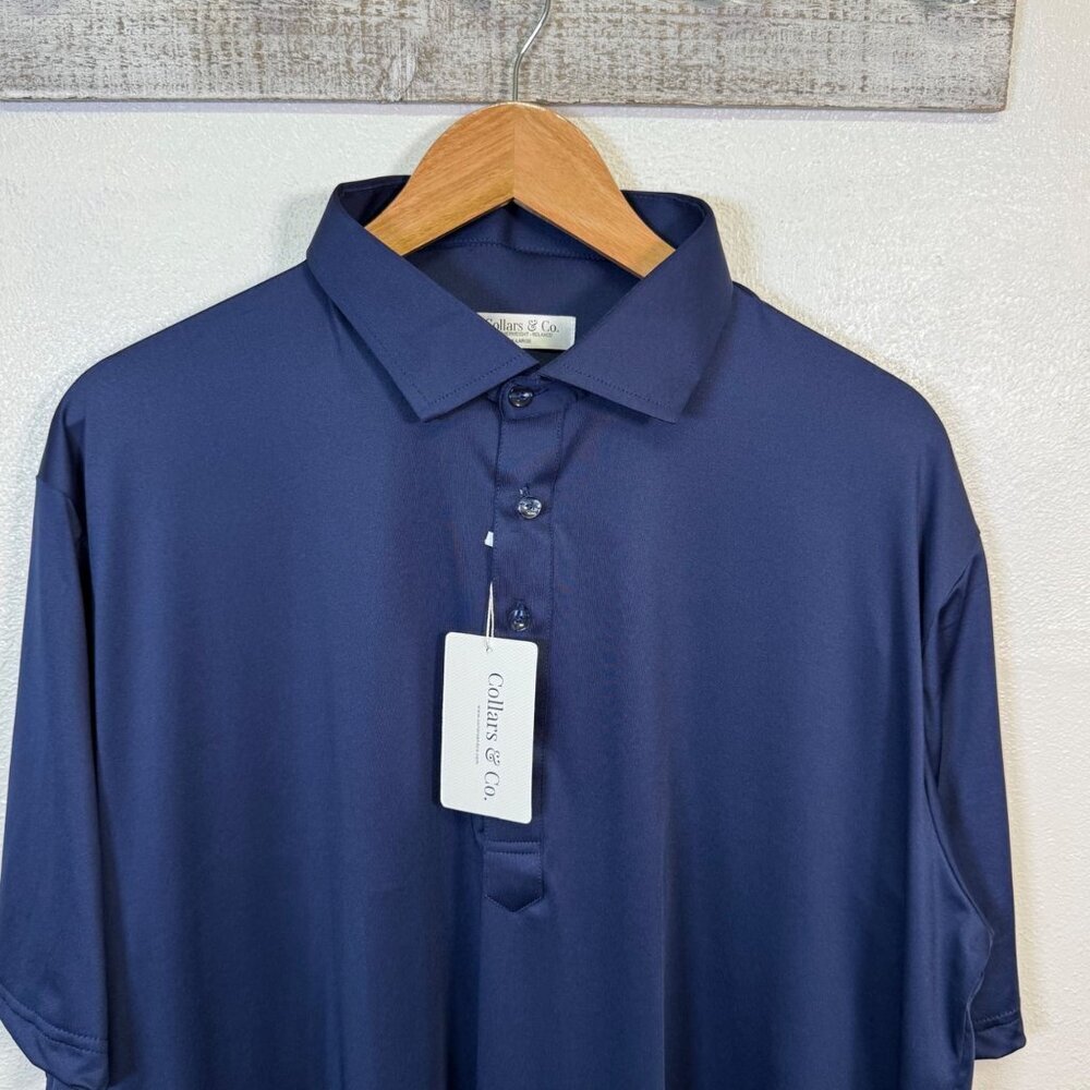Collars & Co Semi Spread Polo Built In Collar Navy Large Formal Preppy Neutral - Picture 3 of 9